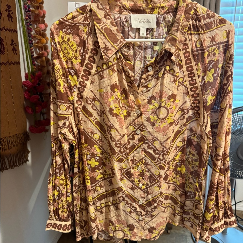 Cleobella Brown and Yellow Patterned Blouse